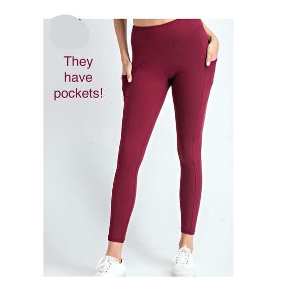 Rae Mode Full Length Burgundy Butter Leggings Side Pockets Large - Picture 1 of 11